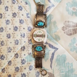 Silver and turquoise watch band